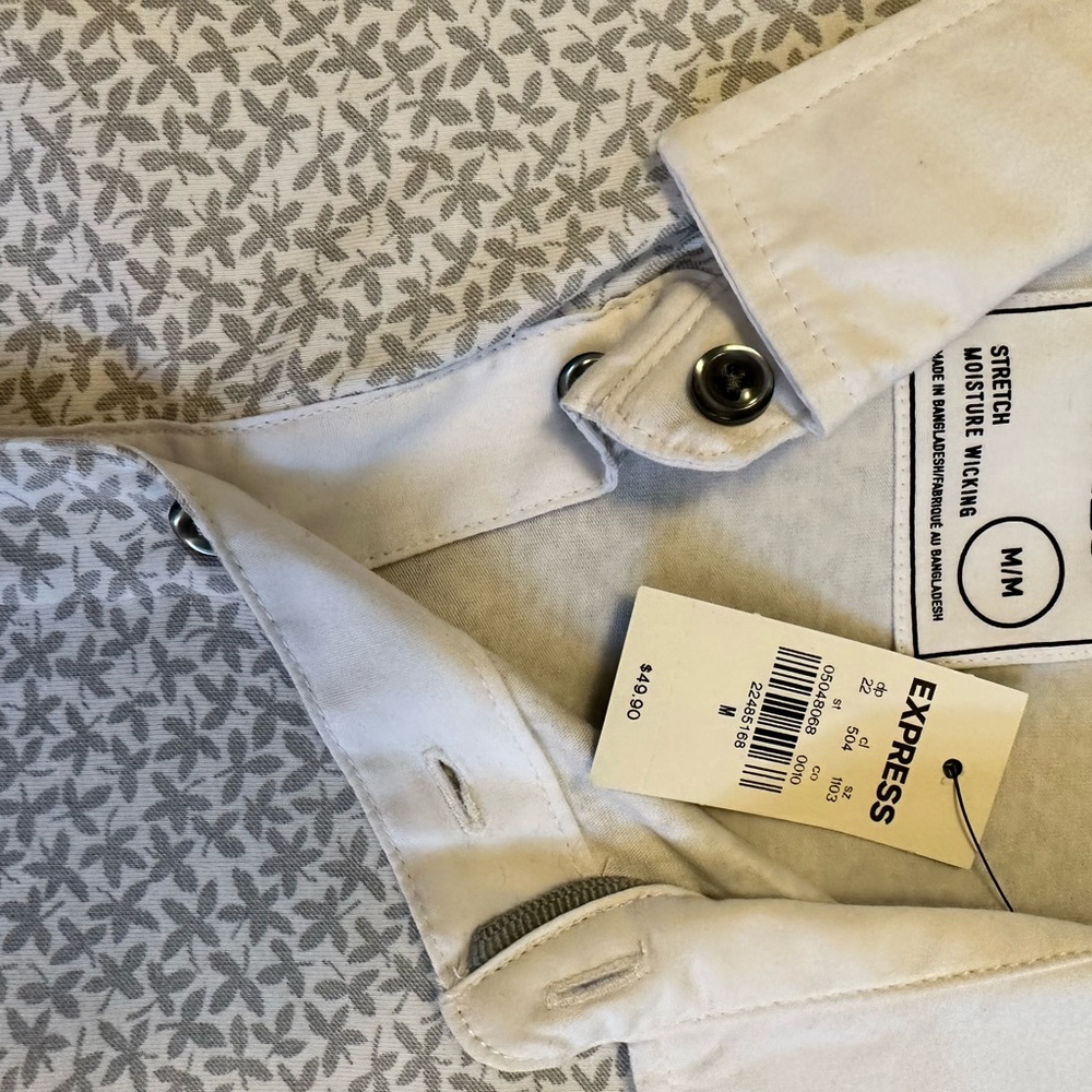 White and grey Express polo. NWT. Size M